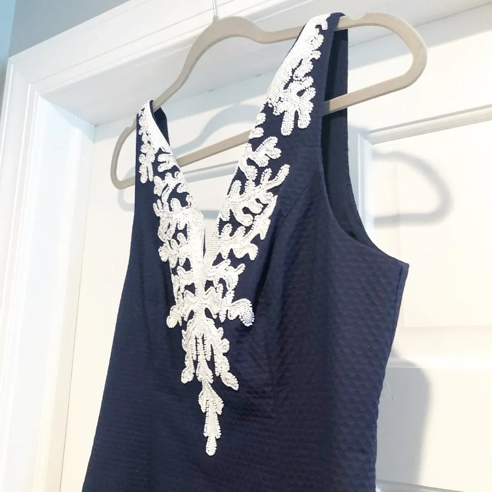 Lilly Pulitzer Coral Gabby Sleeveless Shift Dress True Navy White 4 NWT - Picture 4 of 15